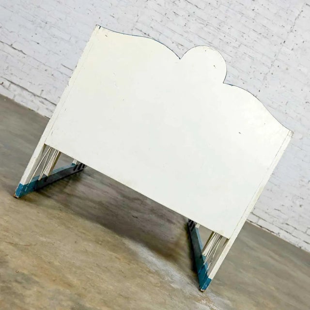 Vintage Sleigh-Style Child, Doll or Dog Bed White With Blue Trim & Nail Head Design For Sale - Image 10 of 13