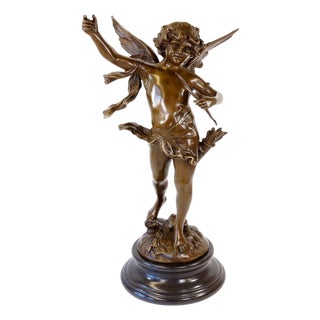 Art Deco Style Angel Sculpture, Green Patinated Bronze For Sale