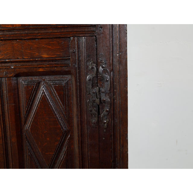 English 1800s Wooden Court Cupboard with Doors, Drawers and Diamond Motifs For Sale - Image 12 of 12