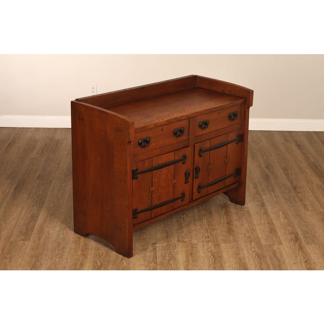 High Quality American Made Early Gustav Stickley Sideboard Constructed In Quarter Sawn Oak. Features Two Upper Drawers...