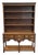 Late 20th Century Baker Furniture Georgian-Style Carved Oak Welsh Dresser With Open Plate Rack [2-Part], Brass Bail Hardware and Turned Supports For Sale