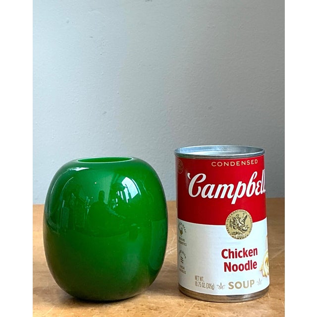 Vintage Signed Emerald Green Glass Vase For Sale In West Palm - Image 6 of 15