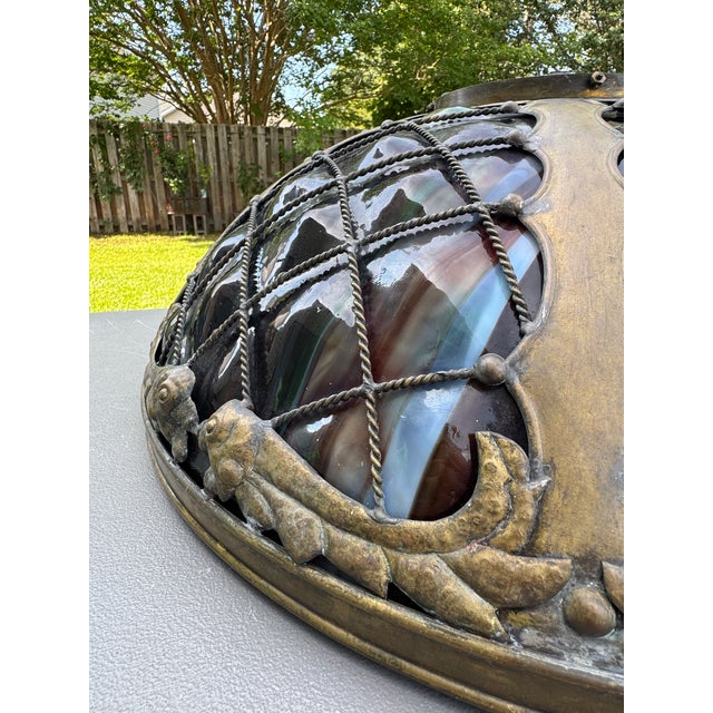 1960s Tiffany-Style Iridescent Glass & Bronze Turtleback Tile 26" Shade (Shade Only) For Sale - Image 9 of 18