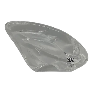 Vintage Late 20th Century Mats Jonasson Sweden Etched Full Lead Crystal “Dolphins” Paperweight