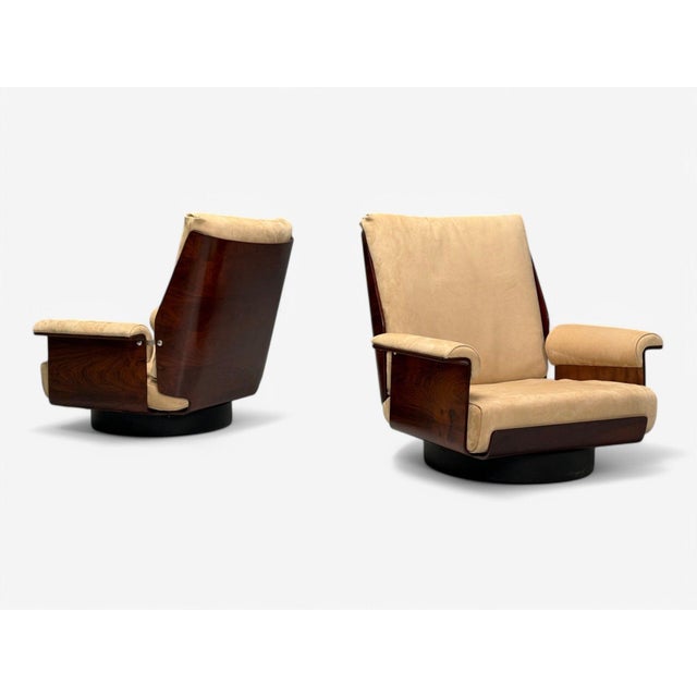 Bernard Brunier, French Mid-Century, Rosewood, Suede, Rare Sofa Set, 1960s For Sale - Image 4 of 9