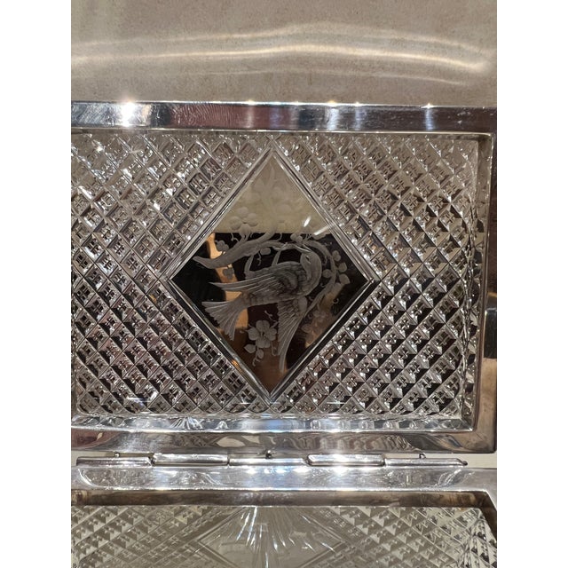 Fine Hawkes Cut Crystal & Sterling Silver Ornithological Motif Box For Sale - Image 11 of 11