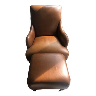 Ethan Allen Traditional Leather Chair and Ottoman For Sale