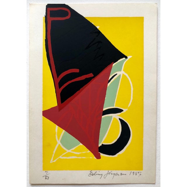 Abstract Expressionism Erling Jorgensen, Cobra Artist 1950s Silkscreen Serigraph Bright Colorful Abstract Hand Signed, 1957 For Sale - Image 3 of 3