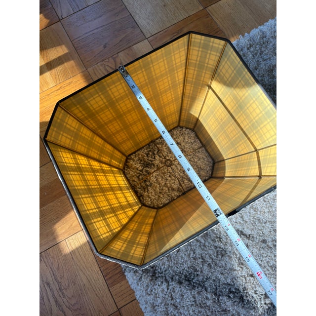 Textile Vintage Hand Made Hexagon Black & Tan Plaid Lamp Shade For Sale - Image 7 of 12