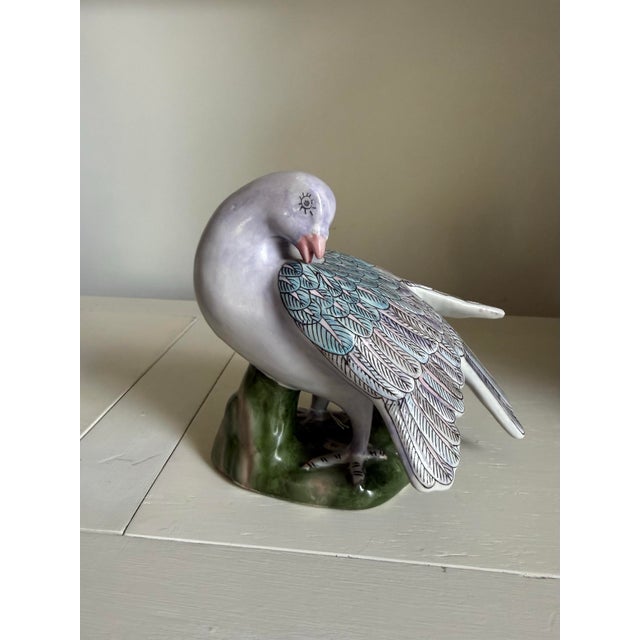 Pair of Vintage Plumage Fantasy Toyo Hand-Painted Ceramic Dove Figurines For Sale - Image 4 of 7