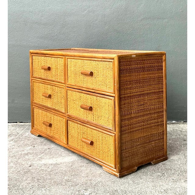 Vintage Six-Drawer Rattan Dresser For Sale - Image 12 of 12