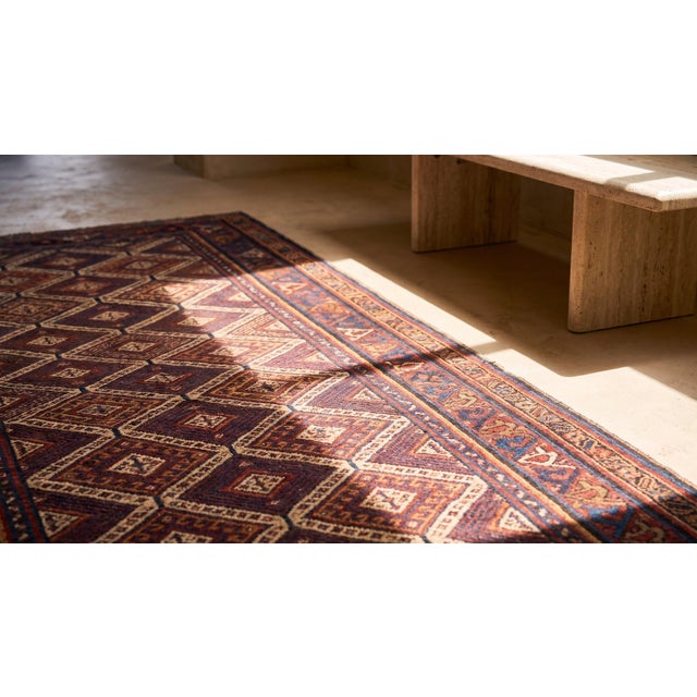 Brown 1890s Brown Diamond Tribal Antique Persian Afshar Rug 4' X 12'2" Handknotted Wool Carpet For Sale - Image 8 of 9