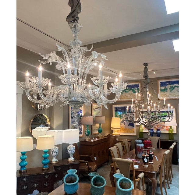 Impressively Large Murano Blown Clear Glass Chandelier With Floral and Foliate Tendrils For Sale - Image 12 of 14