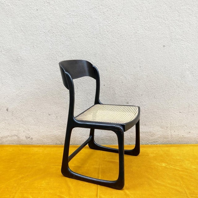 Wenge and Canework Sled Chair from Baumann For Sale - Image 4 of 4