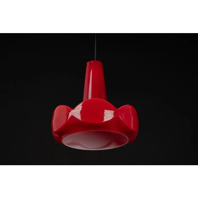 Red Glass Pendant Light attributed to Peill Putzler, Germany, 1970s For Sale - Image 12 of 13