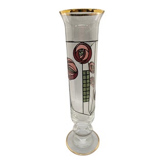 Art Glass Vase Made in Italy by Egizia. Charles Rennie Mackintosh Tribute. Printed Stained Glass Rose Design. For Sale