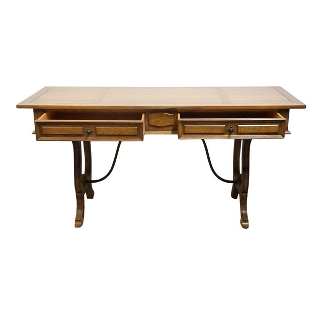 Late 20th Century Thomasville Furniture Monterey Collection Spanish Mediterranean White Oak 62" Writing Desk W. Metal Spanner 175-6125-8 For Sale - Image 5 of 12