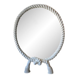 Vintage Twisted Round Rope & Tassel White Lacquered Wall Mirror Pair Available For Sale