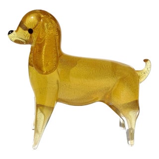 Murano Golden Amber Gold Flecks Vintage Italian Art Glass Standing Puppy Dog Figurine Sculpture For Sale
