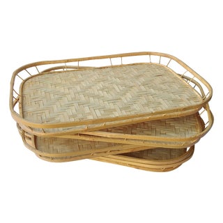 Vintage Bamboo Serving Trays - Set of 5 For Sale