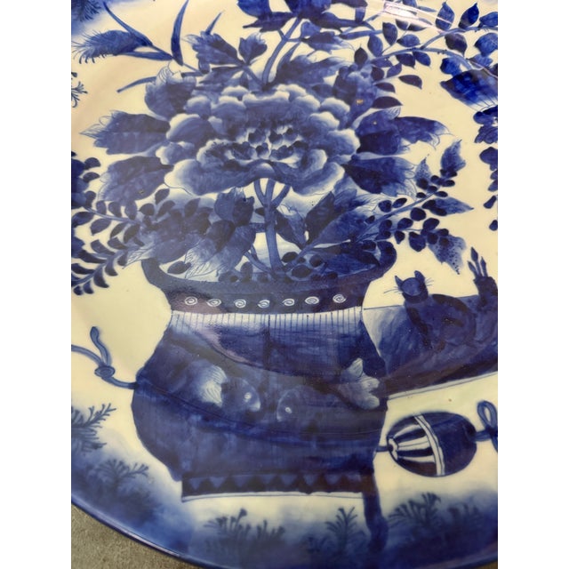 Antique Blue & White Imari Porcelain 17.25" Floral Decorated Charger with Cat & Bees In very nice original condition...
