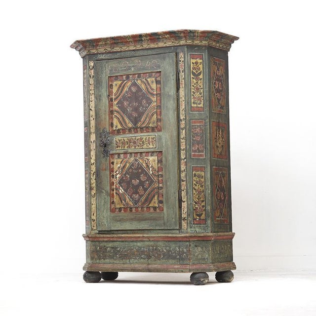 Rustic Farmhouse Folk Art Painted Bridal Cabinet, 1842 For Sale - Image 11 of 18