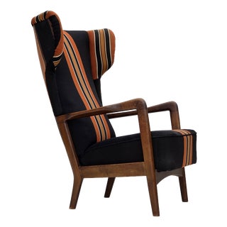 Danish Highback Armchair in Wool and Beech by Fritz Hansen, 1960s For Sale