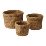 Seagrass Round Baskets With Cuff Edge For Sale