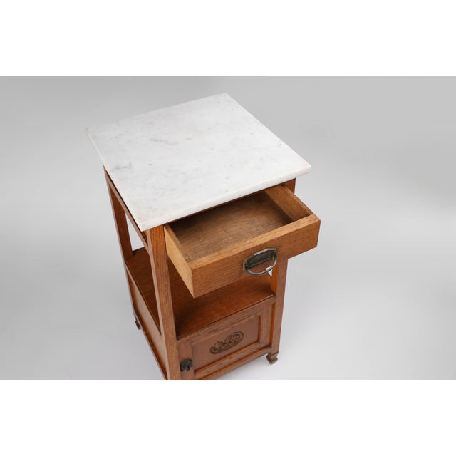 Brown Art Deco French Night Stand with Carrara Marble Top, 1920s For Sale - Image 8 of 12