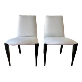 Ebony and White Linen Contemporary Dining Chairs For Sale
