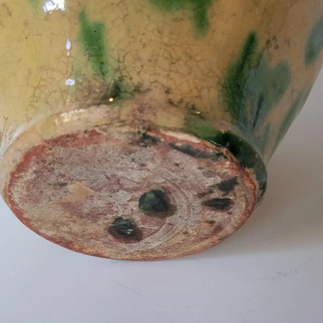 Antique Country French Provincial Yellow and Green Glazed Terra Cotta Jar Confit Pot For Sale - Image 4 of 7