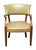 Tan upholstered leather chair with studs and a wood frame. In great condition. The manufacturer and exact date of creation...