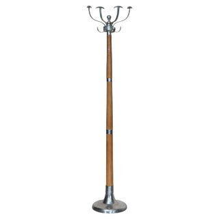 Brown Leather Heavy Chrome Frame Hand Stitched Coat & Hat Stand or Rack For Sale