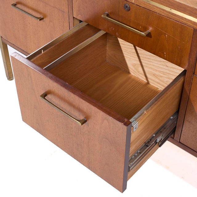 Alma Mid Century Brass and Walnut File Credenza For Sale - Image 9 of 11