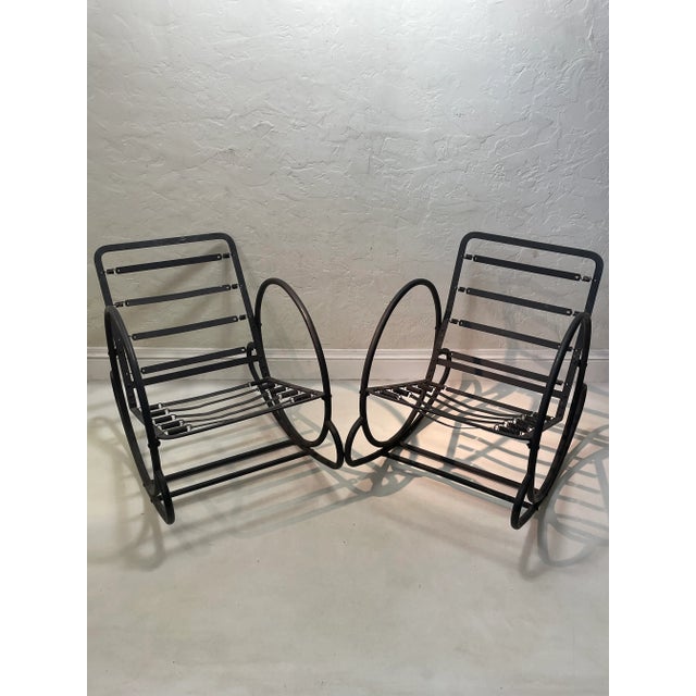 Black 1930s American Art Deco Streamlined Tubular Steel “Hoop” Rocking Chair- Set of 2 For Sale - Image 8 of 8