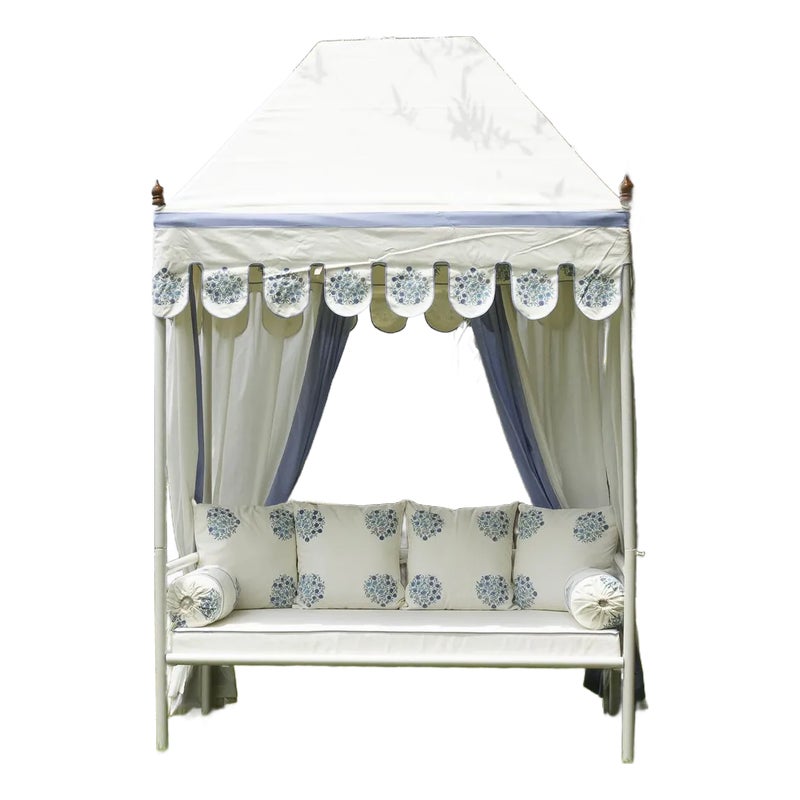 Bohemian Blue & White Floral Block Print Garden Daybed