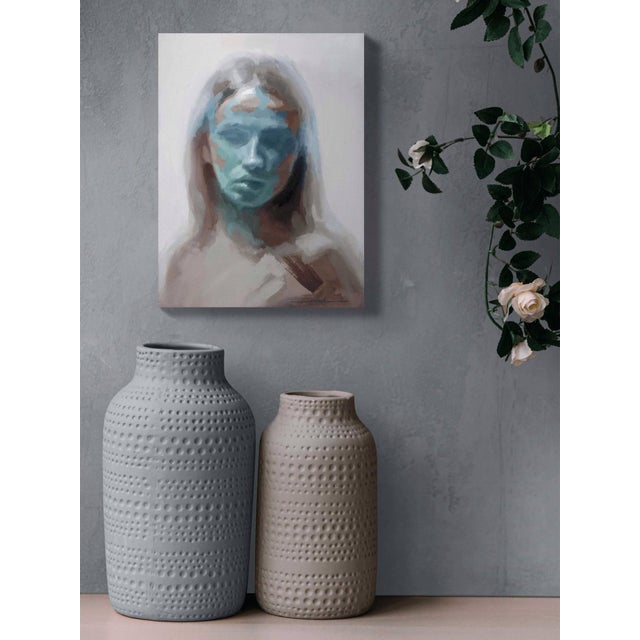 Cascade by Josh Sorrell | Oil on Panel Portrait of a Young Woman with Abstract Features For Sale - Image 4 of 5