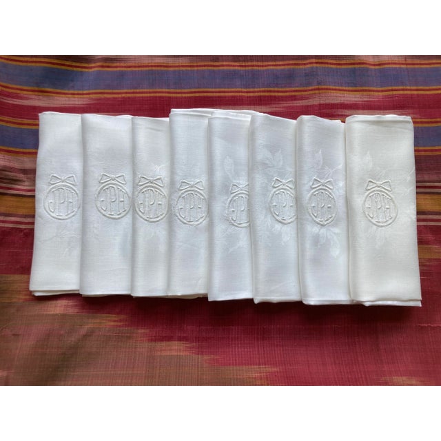 Vintage Extra Large Monogrammed Linen Napkins- Set of 8 For Sale - Image 4 of 4
