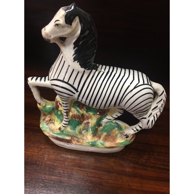 Mid 19th Century Staffordshire Porcelain Flatback Large Size African Zebra on Grassy Mound C1850 For Sale - Image 5 of 12