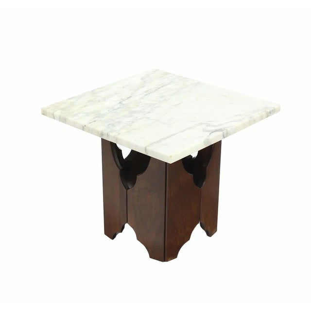 Mid-Century Modern Walnut Base Square Marble Top End Side Tables- a Pair For Sale - Image 4 of 8