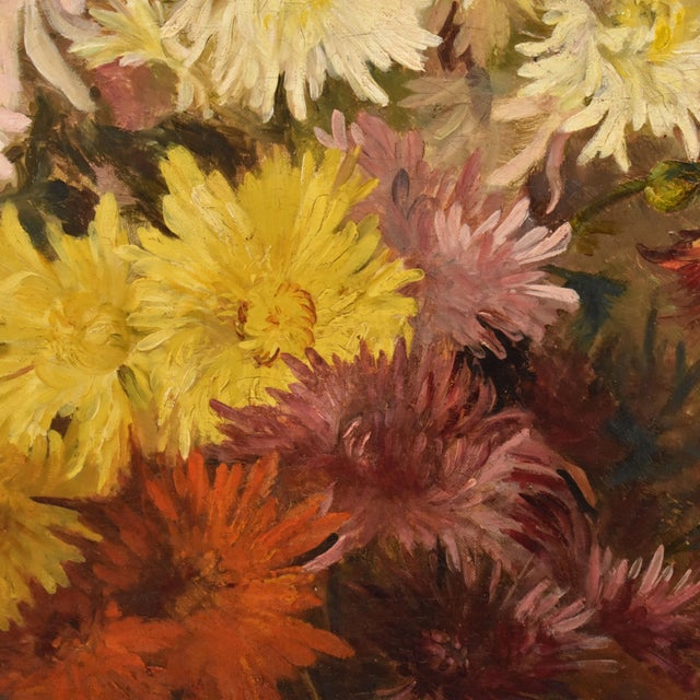 French Artist, Still Life of Flowers with Chrysanthemums and Daisies, 1898, Oil on Canvas For Sale - Image 7 of 11