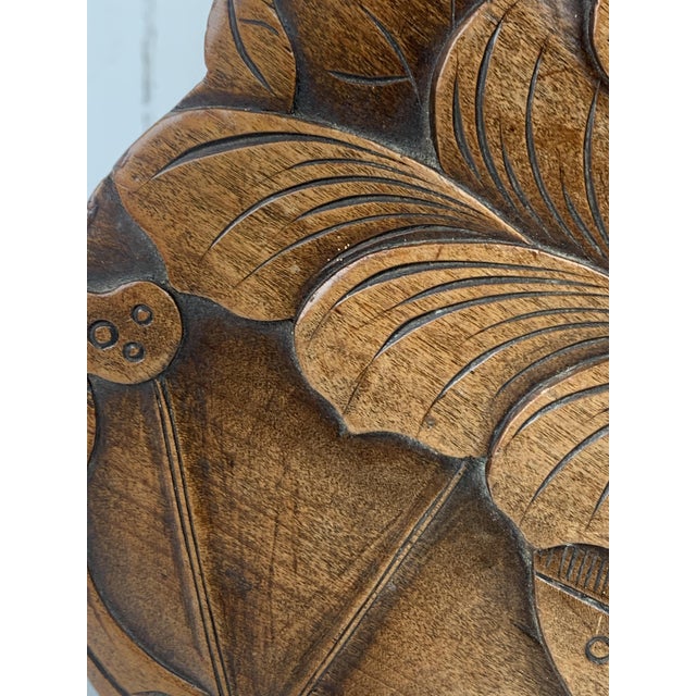 Mid-Century French Carved Oak Side Table with Lotus Motif, 1950s For Sale - Image 16 of 18