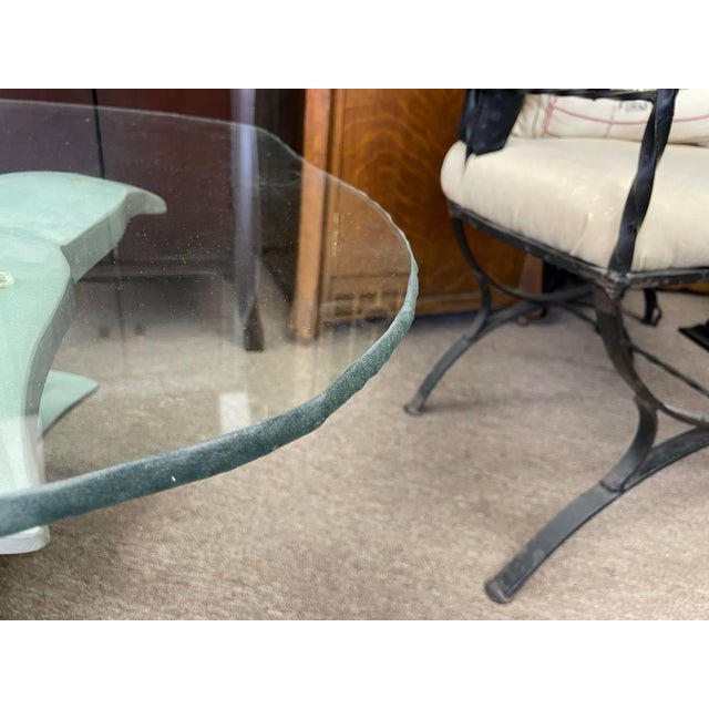 Vintage Sculptural Glass Top Coffee Table, Three Dolphins, Marine Life, Exposed Top Fins, Textured Edge Glass For Sale - Image 9 of 11