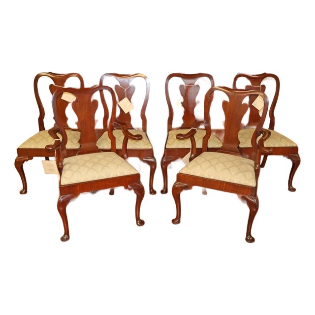 1980s Set of 6 Kindel Queen Anne Style Mahogany Dining Chairs For Sale