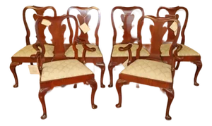 1980s Set of 6 Kindel Queen Anne Style Mahogany Dining Chairs