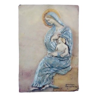 20th Century Art Deco Ceramic Plaque of Madonna and Child by Grazia Visani, Daughter of Arrigo Visani, Italy For Sale