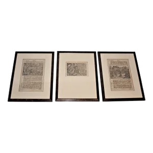 Antique Set of 3 Bible Pages from Genesis, Joshua and Adam and Eve, Framed