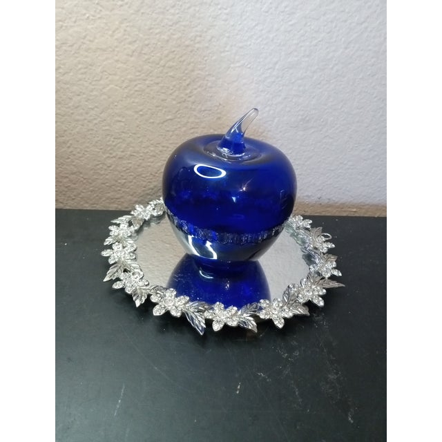 1950s Gorgeous Signed Blenko Cobalt Blue Art Glass Apple Paperweight For Sale - Image 5 of 6