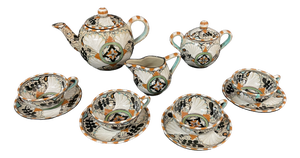 Italian Hand-Painted Ceramic Tea Service, 1930s, Set of 7