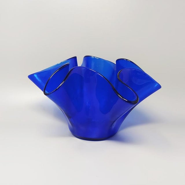 1970s Gorgeous Blue Vase "Fazzoletto" by Dogi in Murano Glass. Made in Italy The item is in excellent condition....